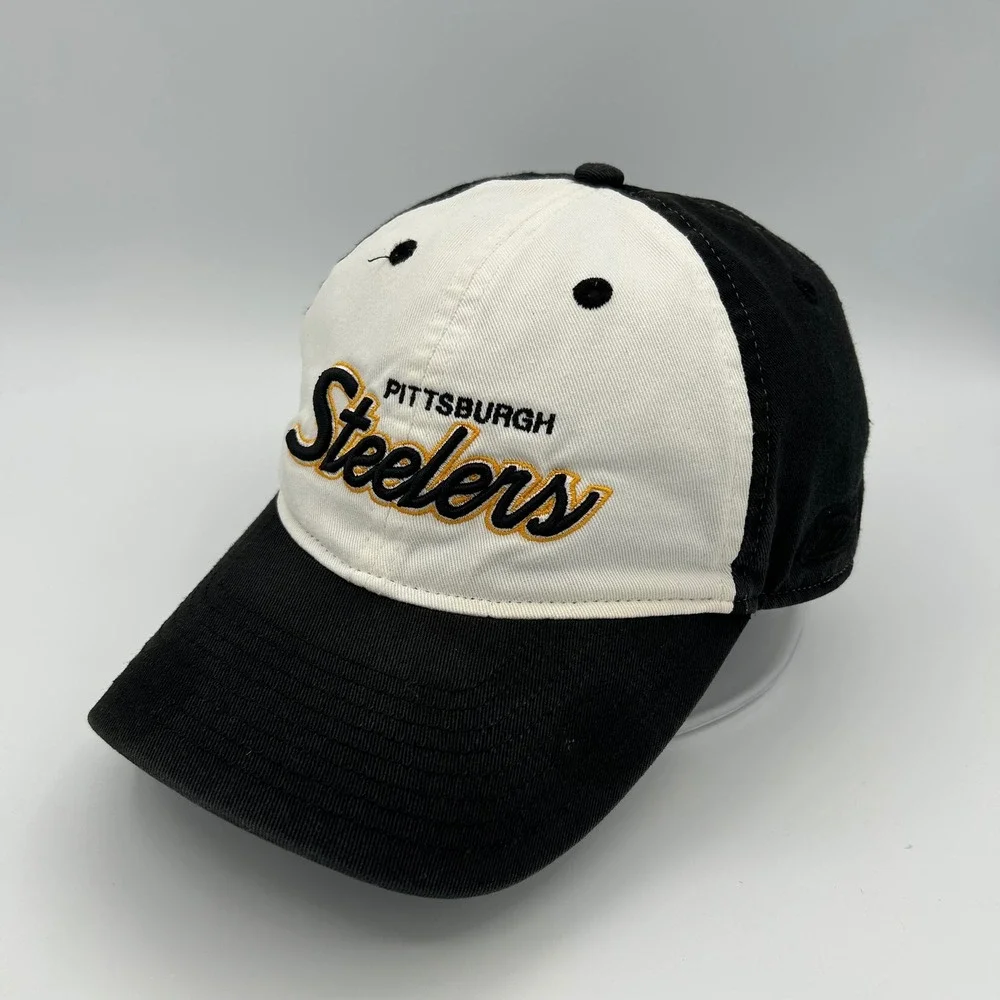 Vintage Pittsburgh Steelers Hat Reebok Mens L/XL Black White Sportswear Y2K